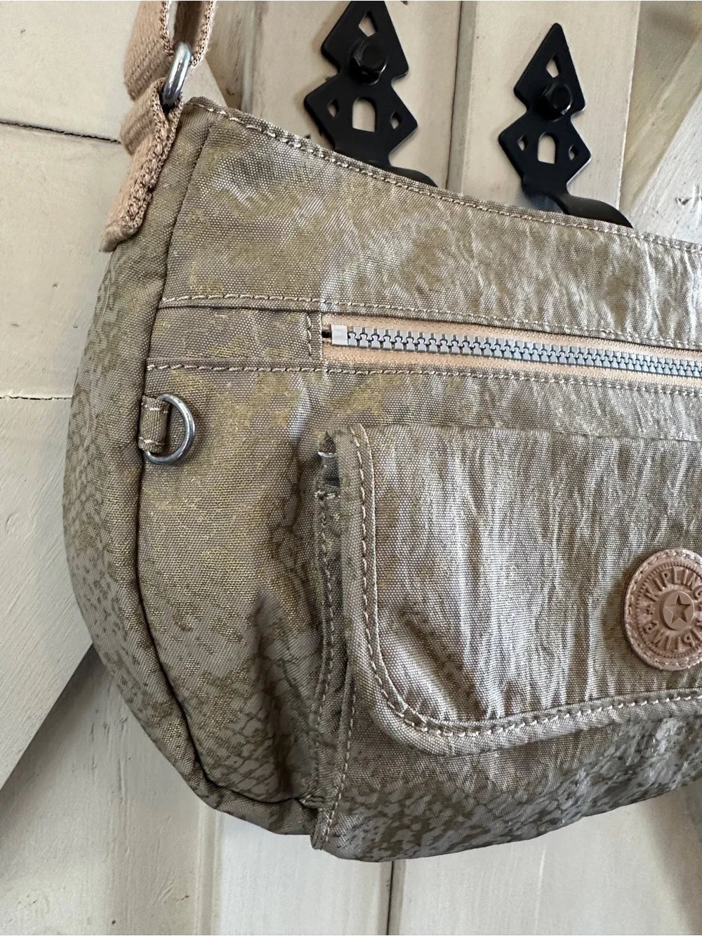 Kipling Syro Shoulder Crossbody Bag Taupe Metallic Gold